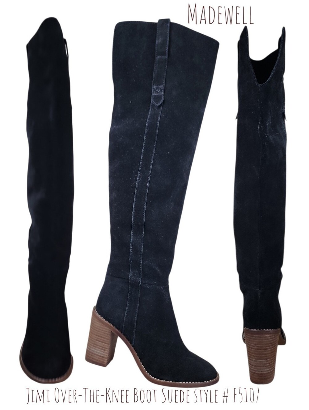 Madewell The Jimi Over The Knee Black Suede Heeled Boots 6 F5107